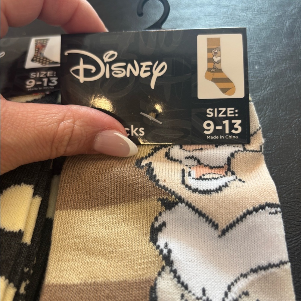 Disney’s Bambi & Thumper  Crew Socks Black brown cream. Size 9-13 - Picture 4 of 4
